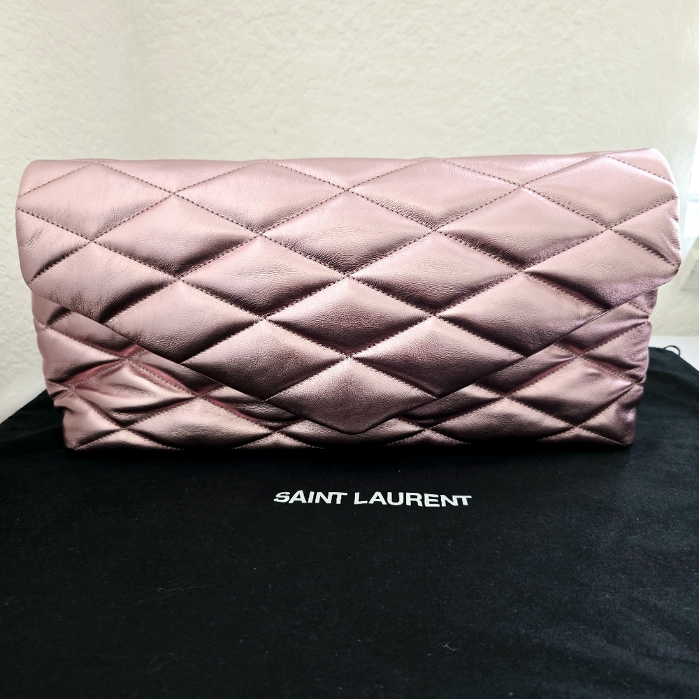 Saint Laurent Metallic Lambskin Quilted Sade Puffer Envelope Clutch